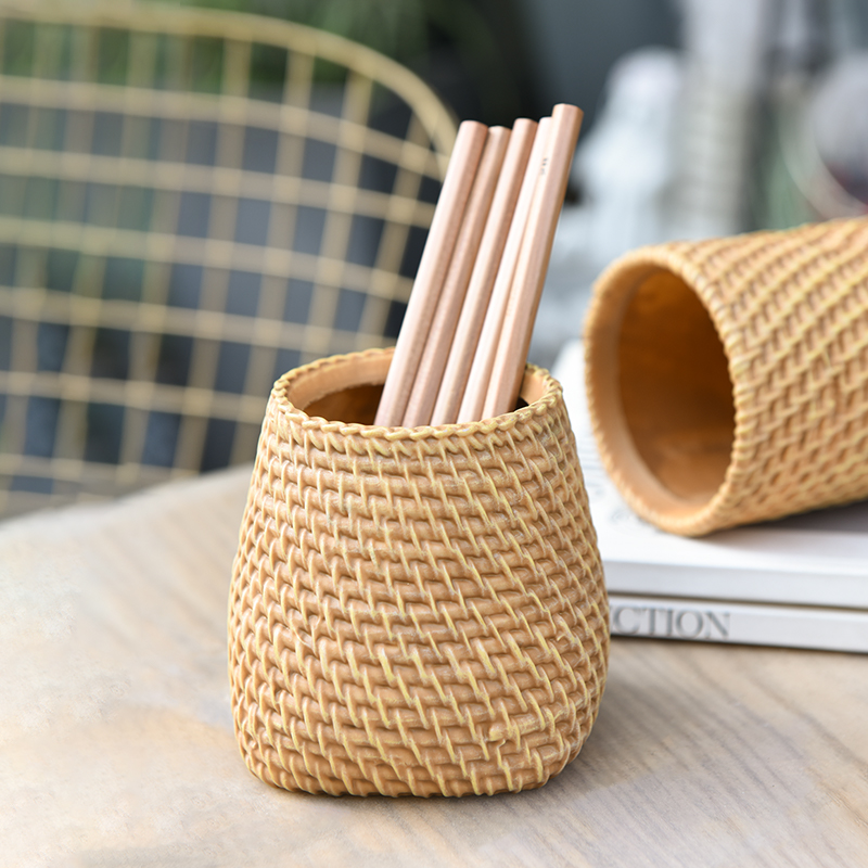 Tablet Reading Accessories - Imitation Rattan Weave Resin Pen Holder