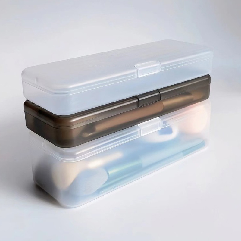 Case With Pencil Holder - 1PC Transparent Plastic Cosmetic Storage Box