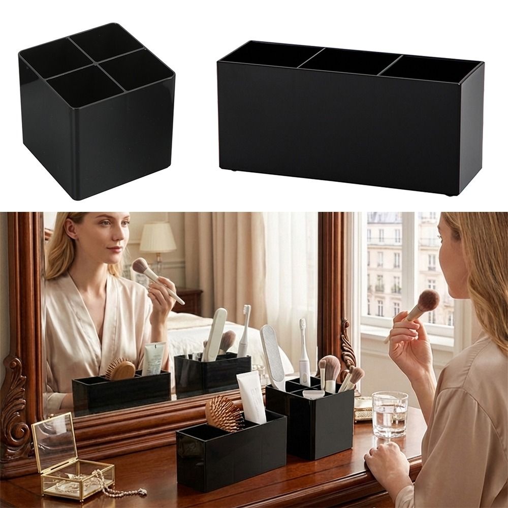 Case With Pencil Holder - Simple Plastic Makeup Brush Holder Black