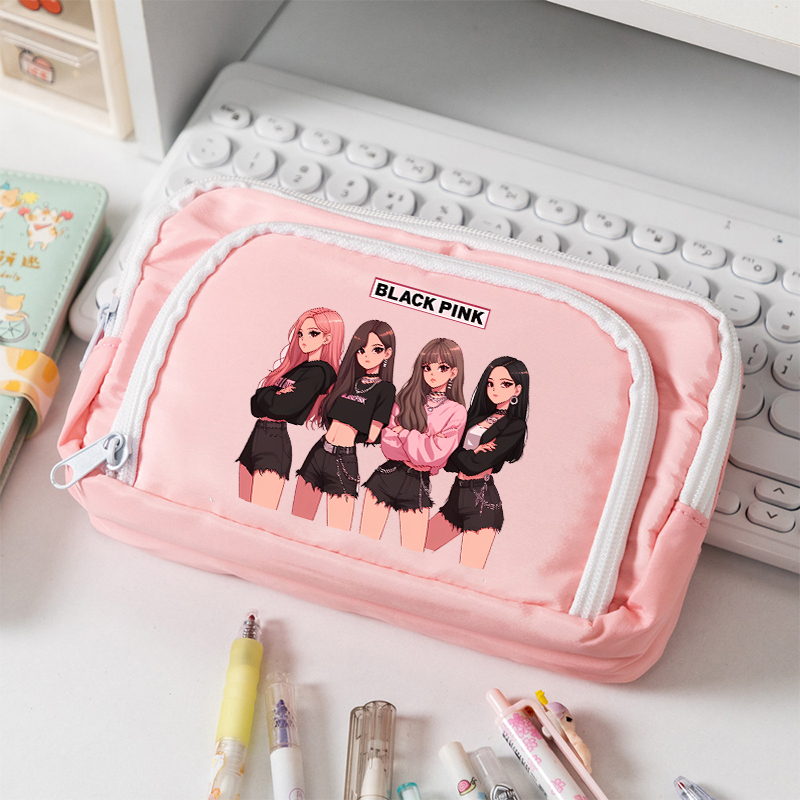 Case With Pencil Holder - BlackPink Large Capacity Canvas Pencil Case